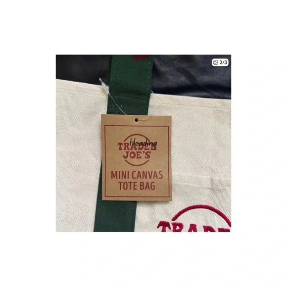 Trader Joe's Everyday Mini Canvas Tote Bag in Navy/Cream • NEW WITH TAGS - Picture 2 of 6